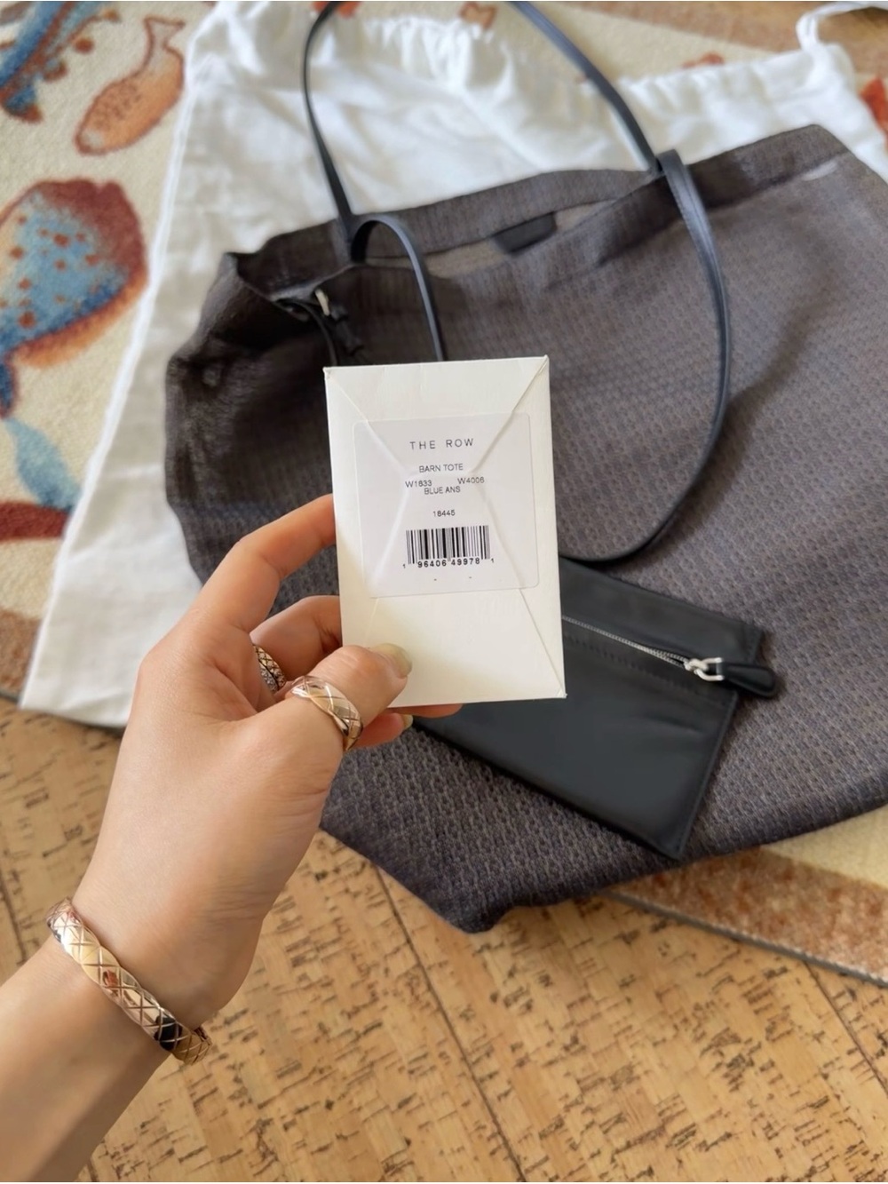 The Row Barn Tote Gray Textured Tote with Black Pouch NWT
